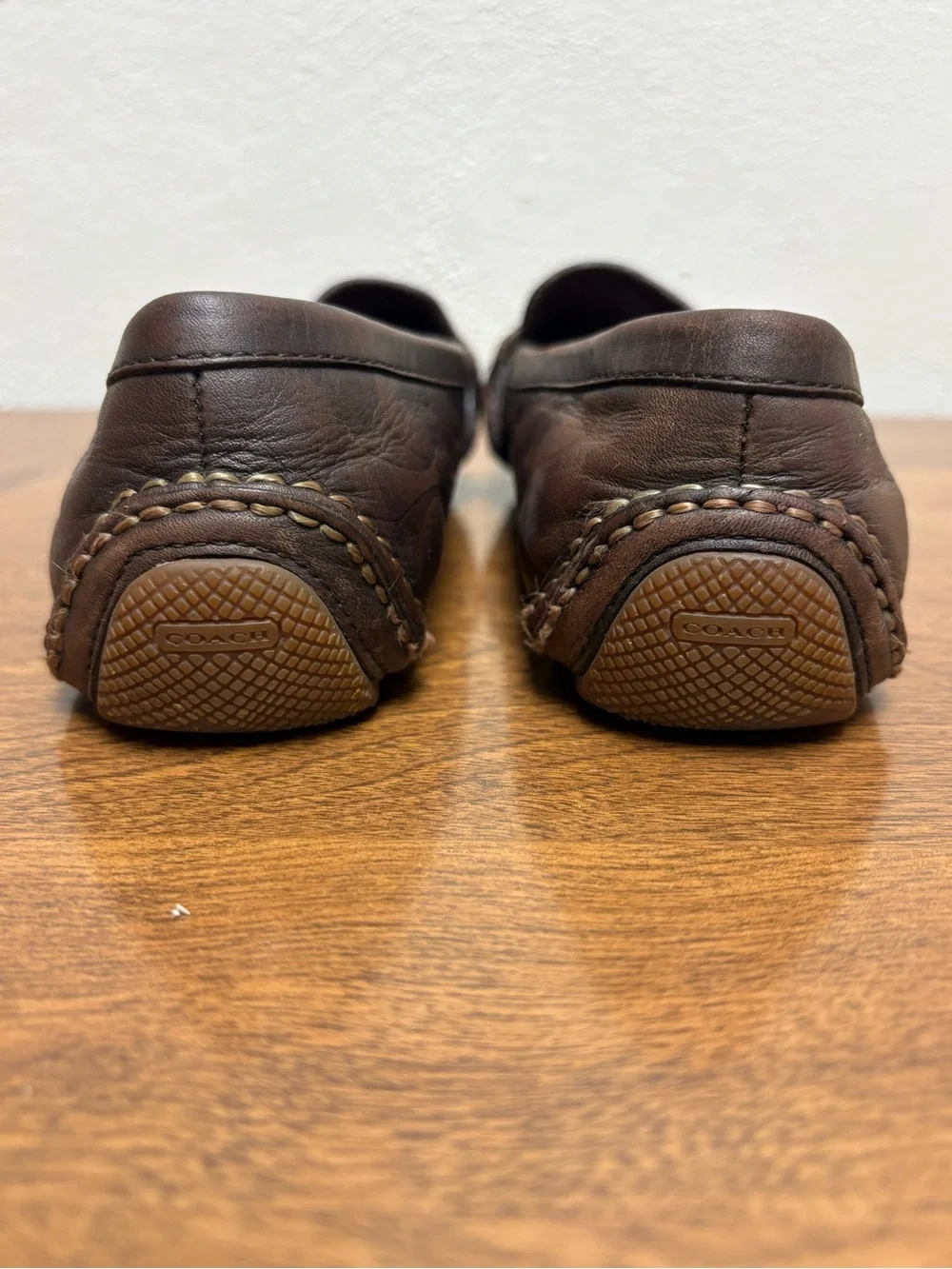 Coach Brown Leather Driving Loafers with Brass Buckle *Flaw